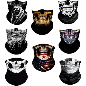 8PCS Skull Face Mask Balaclava Bandana - Biker Motorcycle Headband Neck Warmer & Face Tube for Outdoor Sports - Variety of Designs Breathable Skull Balaklava Mask Pack