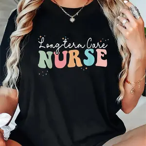 100% Cotton LTC Nurse Long-Term Care Graphic Tee, Crew Neck T-Shirt, Knit Fabric Pullover with Medium Stretch, All-Season Regular Fit for Women and Men