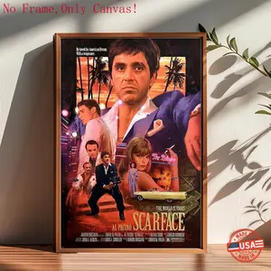Scarface Movie Frameless Poster, 80s Film Art Wall Decor for Bedroom, Study & Living Room, Al Pacino Themed Art