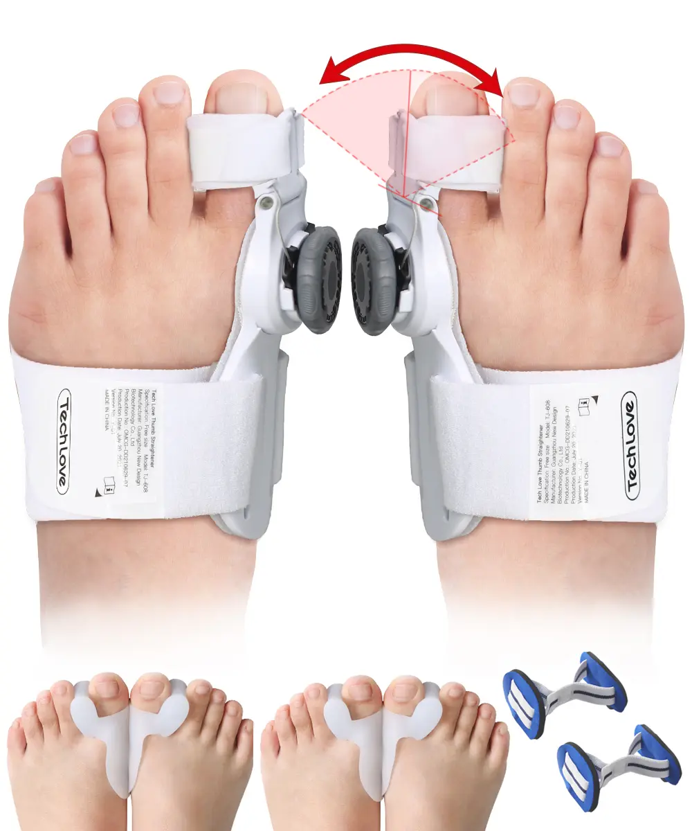 Tech Love Unisex Orthopedic 2pc Bunion Corrector - Upgraded Adjustable Design with Gel Big Toe Guards, Toe Spreader, Alignment Relief, Day-Night Wear, Fits Left/Right Ft (Manicure & Pedicure Tool)