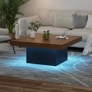 Modern LED Square Coffee Table – 35 Inch Living Room Centerpiece with 16-Color Lights, Minimalist Plug-in Design, Perfect for Home, Office, Apartment, or Reading Room – Brown