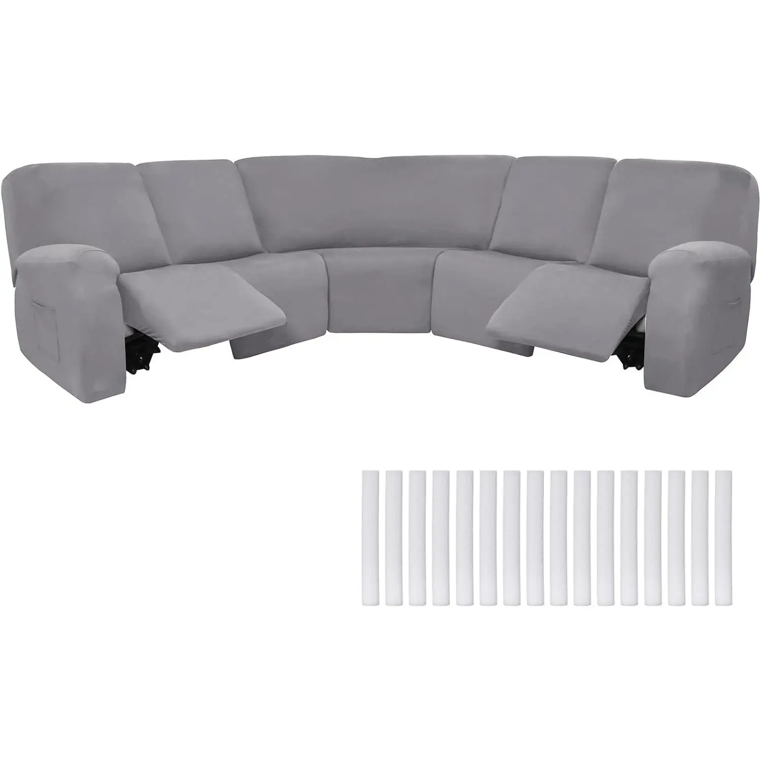 7 count L Shape Sectional Recliner Sofa Covers 5 Seat Sectional Couch Covers Milk Silk  Stretch Reclining Sofa Slipcover Furniture Protector for Living Room(Light Gray,Milk Silk)