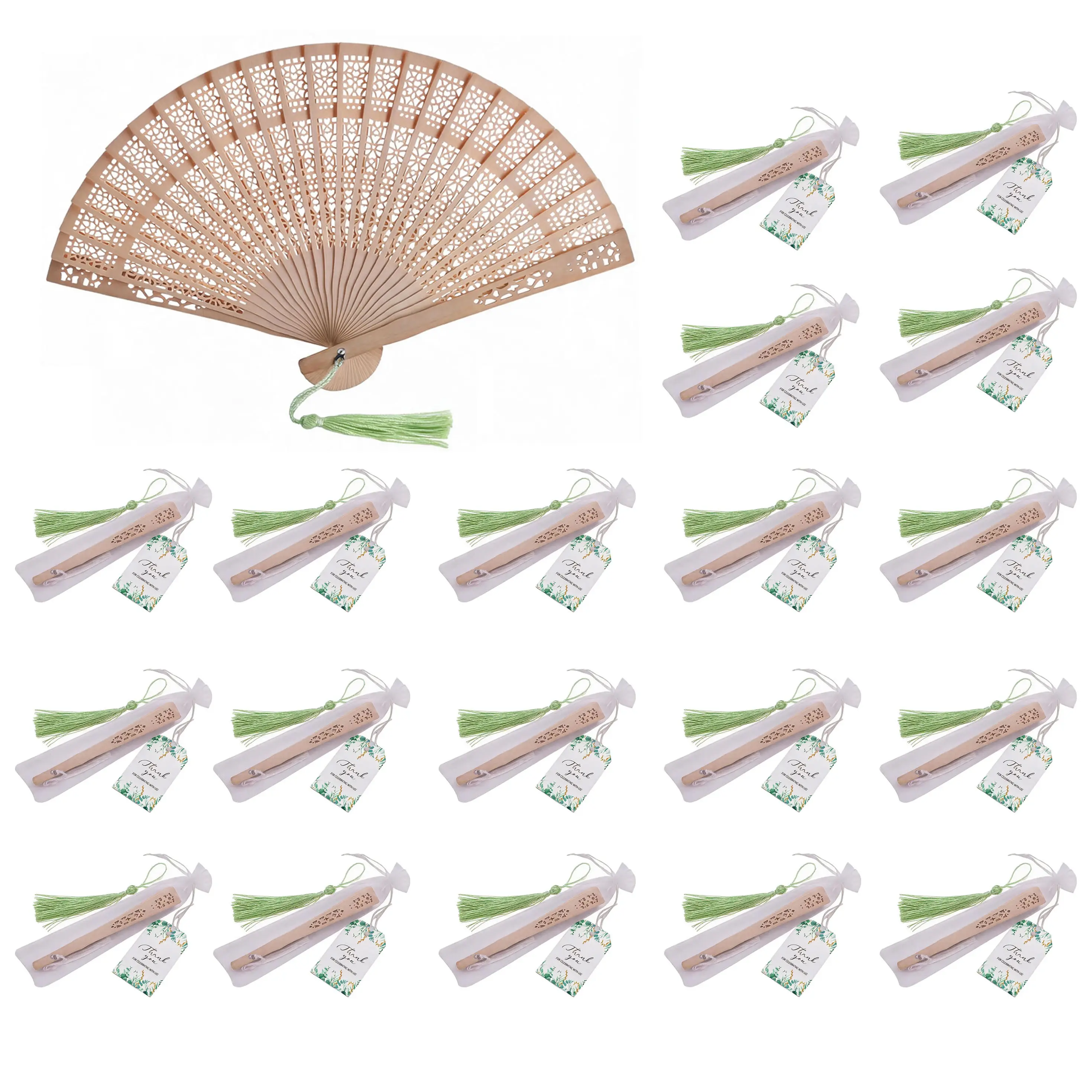 20 Pcs Decorative Folding Fans, Fragrant Wood Foldable Hand Fans with Organza Bags and Cards, Ideal for Wedding Favors, Birthday Gifts, Photography Props, Travel Souvenirs and Baby Baptism Gifts
