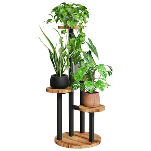Bamworld 4 Tier Plant Stand Indoor Small Plant Shelf Outdoor Metal Tall Flower Holder Table Support Rack Garden Accessories for Plant Lovers(Brown)