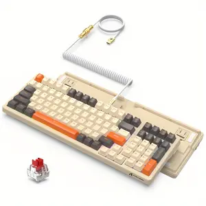 2024-NEW-Wired Gaming Kayboard and Custom Coiled USB C Cable, Hot-swappable Mechanical Keyboard with RGB LED Backlit, Ergonomic Custom Keycaps Red Switches, Num Pad, 98% Layout Keyboard for PC, MAC, PS4, PS5, Xbox