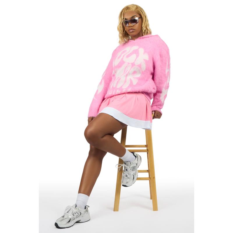 Akeya Pink Graphic Knit Hoodie