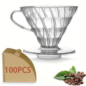 Plastic Coffee Dripper, V 02 60° Cone 1-4 Cups Pour Over Coffee Maker with 100pcs Coffee Filter Paper, Manual Slow Brewing Accessories for Travel, Camping, Office, Home, Cafe, Coffee Gifts