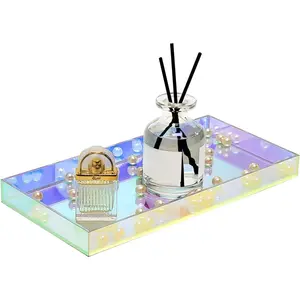 Iridescent  Vanity Tray 10x5 Inch - Small  Trays Perfume Tray Spill Proof, Decorative Tray for Bathroom Countertop, Wedding Decor,  Storage, Dinner Desk