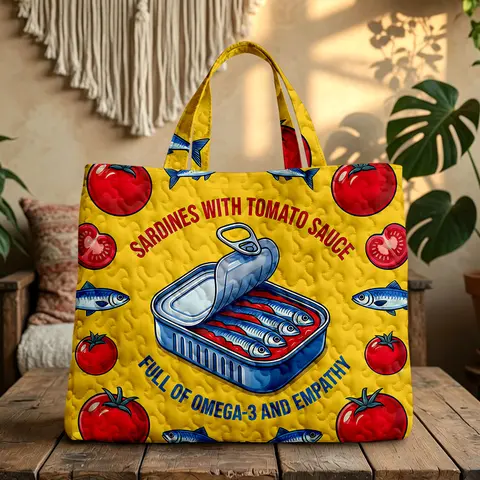 Women's Quilted Tote Bag Spacious Lightweight Fish Print. Ideal for Everyday, Vacations & School; Cute Large-Capacity Shoulder Bag with All-Over Graphic Embroidery, Durable Polyester Fibre & Vintage-Inspired Open-Top Design. Great for Back to School Haul.