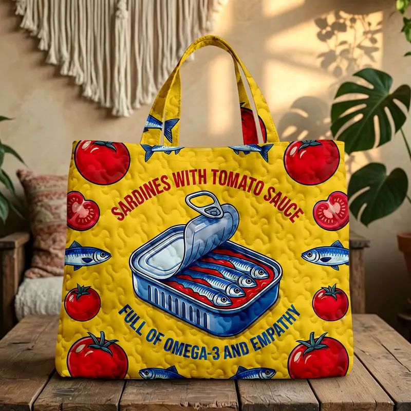 Women's Quilted Tote Bag Spacious Lightweight Fish Print. Ideal for Everyday, Vacations & School; Cute Large-Capacity Shoulder Bag with All-Over Graphic Embroidery, Durable Polyester Fibre & Vintage-Inspired Open-Top Design. Great for Back to School Haul.