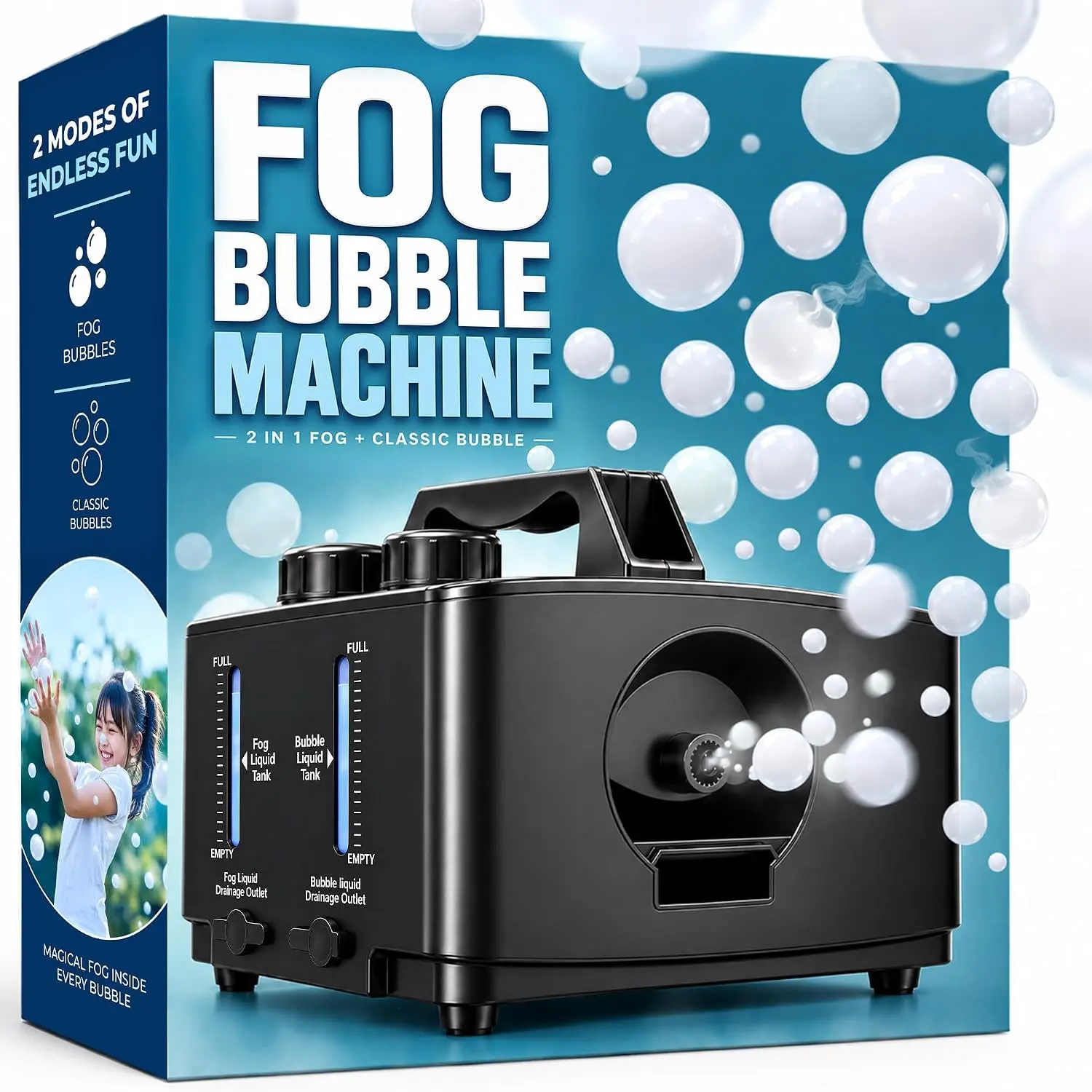 Pond Fog Bubble Machine with LED Lights - Professional Smoke Bubble Maker for Outdoor Water Features & Ponds, Large Capacity Fogger for Halloween, Weddings & Parties, Automatic Bubble Blower (Black)