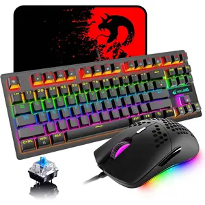 K2 Mechanical Gaming Keyboard Blue Switch Mini 82 Keys Wired Rainbow LED Backlit Keyboard&Lightweight Gaming Mouse 6400DPI Honeycomb Optical for MAC PC Gamers