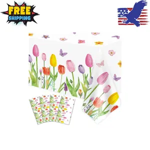 4 Pack Spring Summer Lavender Tulip Tablecloth Blooming Floral 51 x 86 Inch