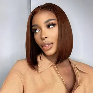 Chocolate Brown Bob Wigs Human Hair For Black Women 13x4 HD Lace Front Bob Wig Pre Plucked With Baby Hair Natural Hairline Straight Short Bob Wig 180% Density Full And Thick No Split No Smell Easy To Adjust Install Perfect Look For Daily Life