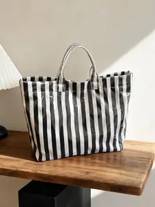 Lightweight Versatile Multi-Functional Striped PVC Tote Bag, Casual Trendy Bag, Casual Shopping Bag, Handheld Design Suitable for Daily Outing, Stylish and Practical Accessory
