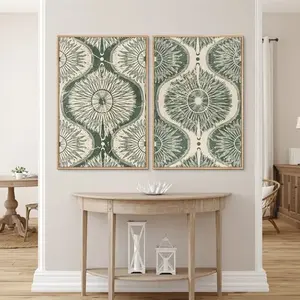 Optional Genuine Wood Frame Messy Beige Green Geometric Line Abstract Artistic Modern Home Decor Canvas Wall Art