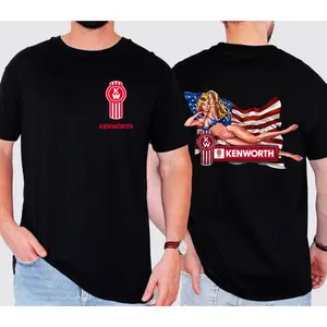 Kenworth T-Shirt, Sexy Lady Whith Flag Shirt, Classic Kenworth Logo Shirt, Premium Cotton, Trucker Tee, Vintage Tshirt Classic