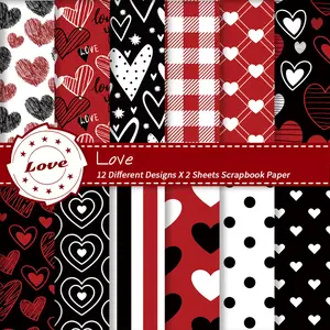 24pcs Valentine's Day Themed Scrapbook Paper - Romantic Love Heart Pattern Single-Sided Craft Paper, Scrapbook Materials for DIY Card Making, Junk Journaling, Origami, Photo Album Decor, Scrapbooking Supplies