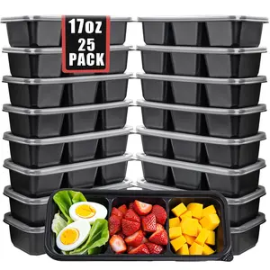 25 Pack Small Meal Prep Containers 3 Compartments with Lids - Disposable Snack Box Container - Disposable Bento Boxes - Reusable Travel Lunch Boxes for Office/Picnic/Microwave Safe cake cooky