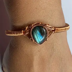 Adjustable Bangle Bracelet, Copper & Tarnish Resistant Copper Mix, One of a kind, Custom Made, made to order, Pick Your Crystal, Personalized