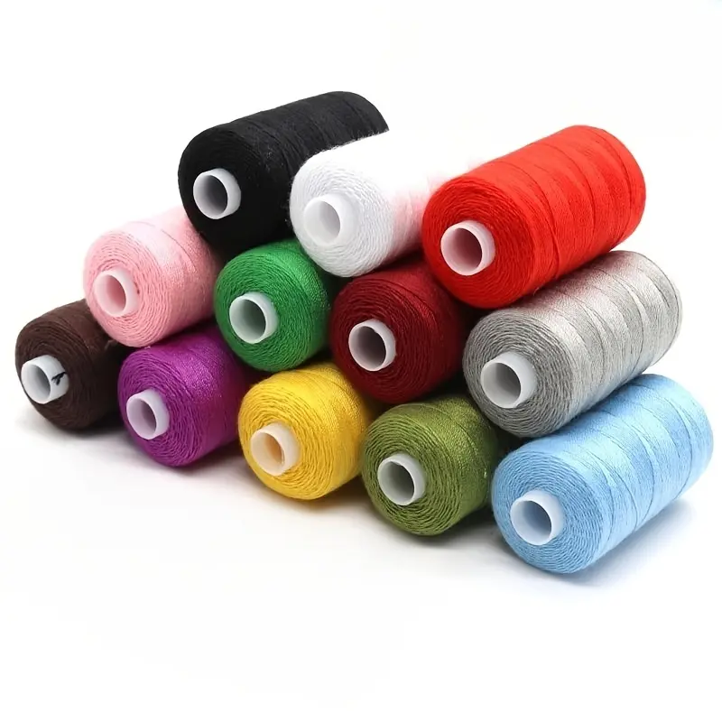 12-Pack Red Polyester Sewing Thread - 600yd Spools, Durable & Machine-Compatible for Crafting & Denim