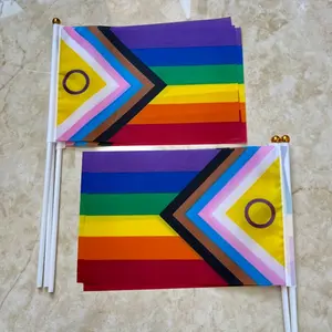 5pcs Polyester Rainbow Pride Flags, 5.51x8.27inch - Colorful American Rainbow Flags with Golden Circles, Ideal for Pride Parades, Rainbow Festivals, and LGBTQ+ Celebrations, Pride Parade Flags|Vibrant Pride Flags|Durable Polyester Flags, Pride Decorations