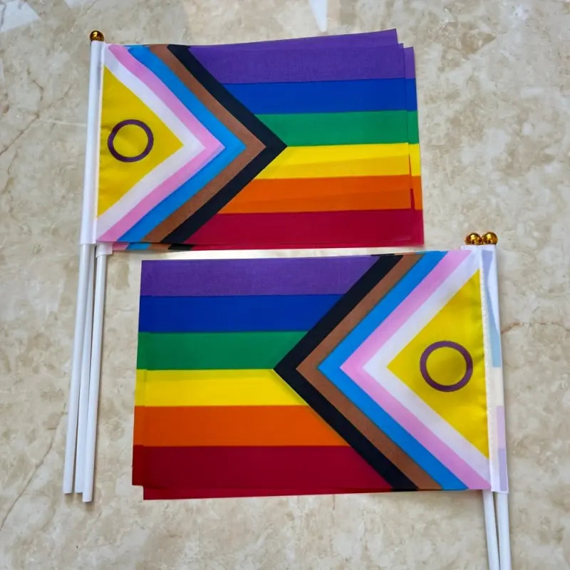 5pcs Polyester Rainbow Pride Flags, 5.51x8.27inch - American Rainbow Flags with Golden Circles, Ideal for Pride Parades, Rainbow Festivals, and LGBTQ+ Celebrations, Pride Parade Flags, Pride Decorations, Party Decor Supplies, Fiesta Decorations
