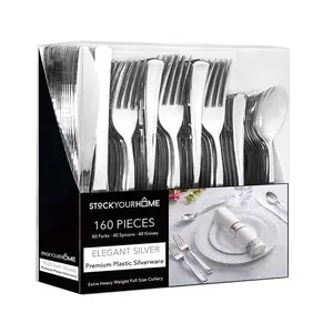 Stock Your Home 160 Piece Plastic Silverware Set Includes: 80 Forks, 40 Knives, 40 Spoons