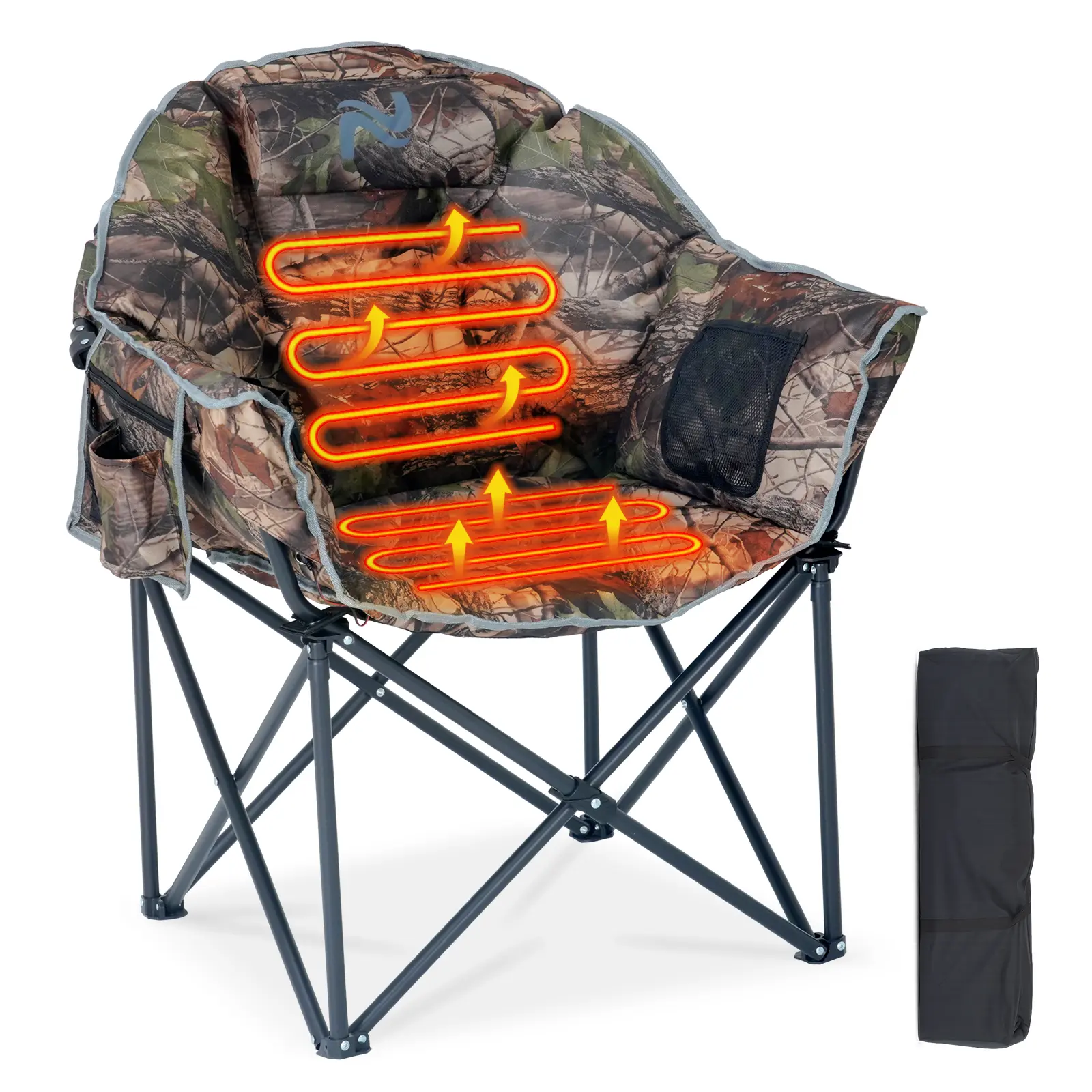 ABORON Heated Camping Chair, Oversized Outdoor Sports Heated Folding Chairs with 3 Heat Levels, Patio Lawn Lounge Chair Supports 500 lbs【Batteries not included】