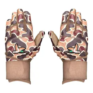 Duck Hunter Camo Long Cuff Baseball Batting Gloves with Camouflage Design and Duck Embroidery for Enhanced Grip and Comfort