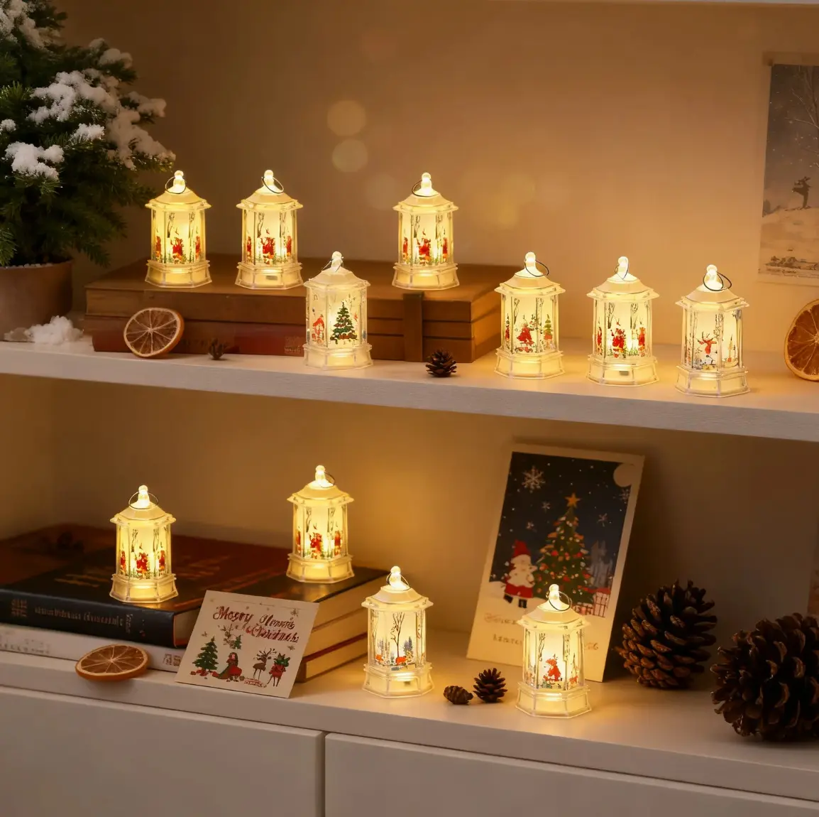 3 LED-lit Christmas Lanterns Battery-powered Indoor Outdoor Decorations with Easy-to-operate Toggle Switches Perfect for Home Office Party Decor Christmas Ornaments Festive Lighting Accessories