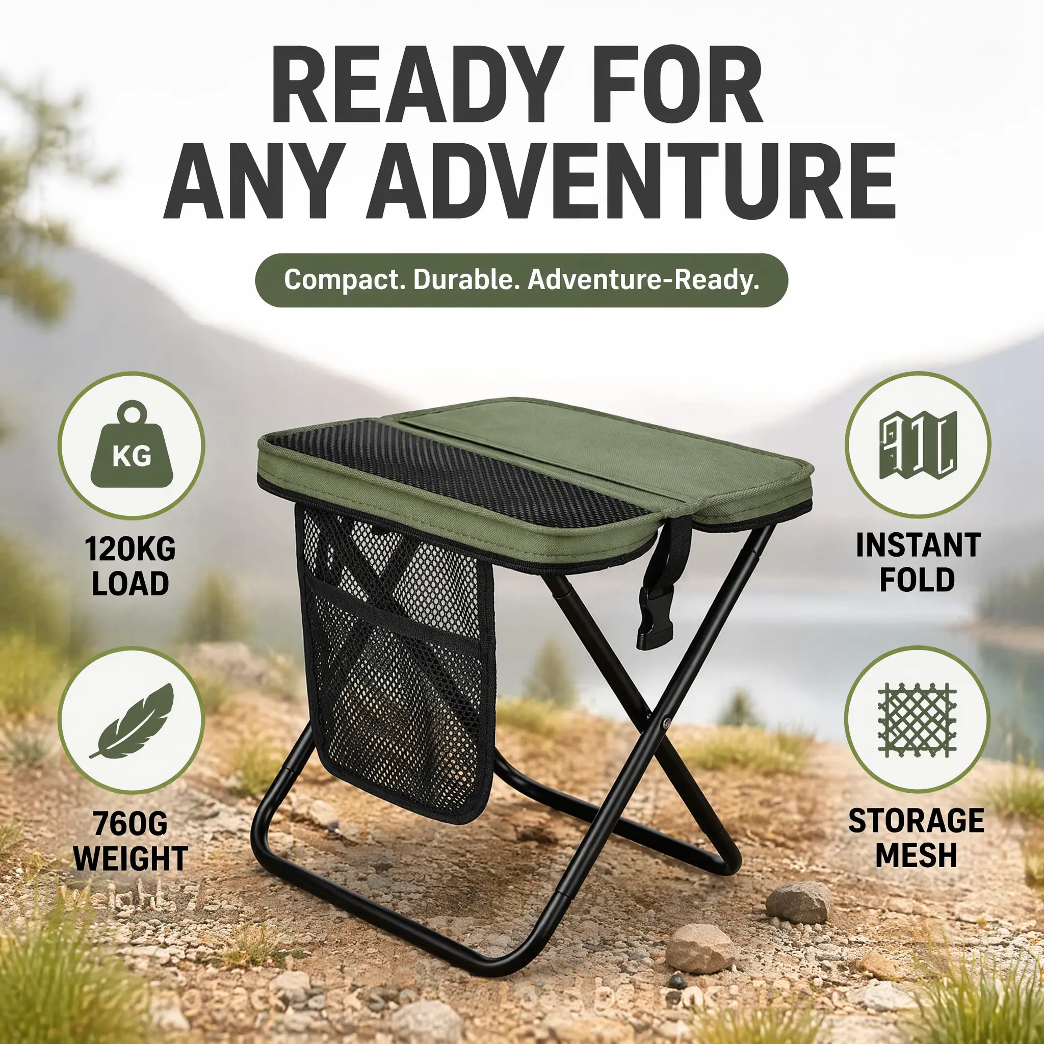 Heavy-Duty Yet Ultra-Light Camping Chair (400lb Load) – Foldable, Shoulder-Strap Backpack Design with Storage Pockets for Hiking, Fishing & Outdoor Adventures