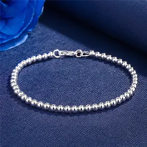 FASHION4U - 925 Sterling Silver Charm Bracelet for Women, 4mm Beads Chain, Popular Brands Jewelry, Wedding Party, Christmas Gifts