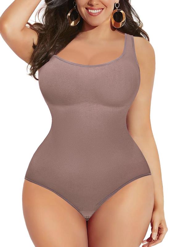 Women's Solid Square Neck Shapewear Bodysuit, Casual Sleeveless Shapewear Bodysuit for Daily Wear, Women's Shapewear Clothing for All Seasons