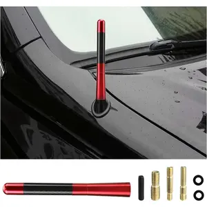 Car Short Antenna, 4.72'' Aluminum Radio Antenna Mast Replacement, Carbon Fiber Auto AM/FM Radio Reception Antenna with Screws, Vehicle Roof Mini Aerial Antenna for Car SUV (Red)