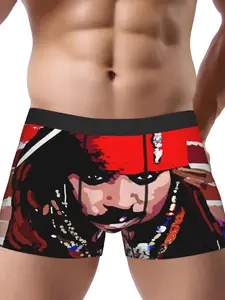 BIIHUDU Mens Johnny Deppinspired panties red and black pattern print comfortable stretch material suitable for family and sports novelty panties