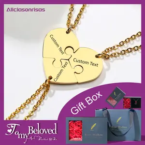 PB014 Customized Engraved Men's and Women's Friendship Necklace Stainless Steel Heart-Shaped Puzzle Pendant Holiday Gift