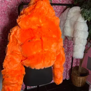 Fur cropped hooded coat