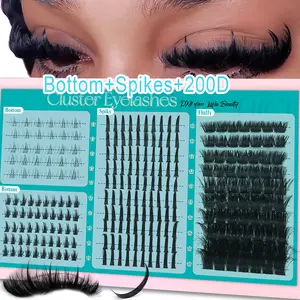 4 in 1 Spiky Lash Clusters 10-19MM, Reusable Faux Mink Individual Lashes, Manga DIY Eyelash Extensions with Under Lashes, Fluffy Dense Strip Lashes