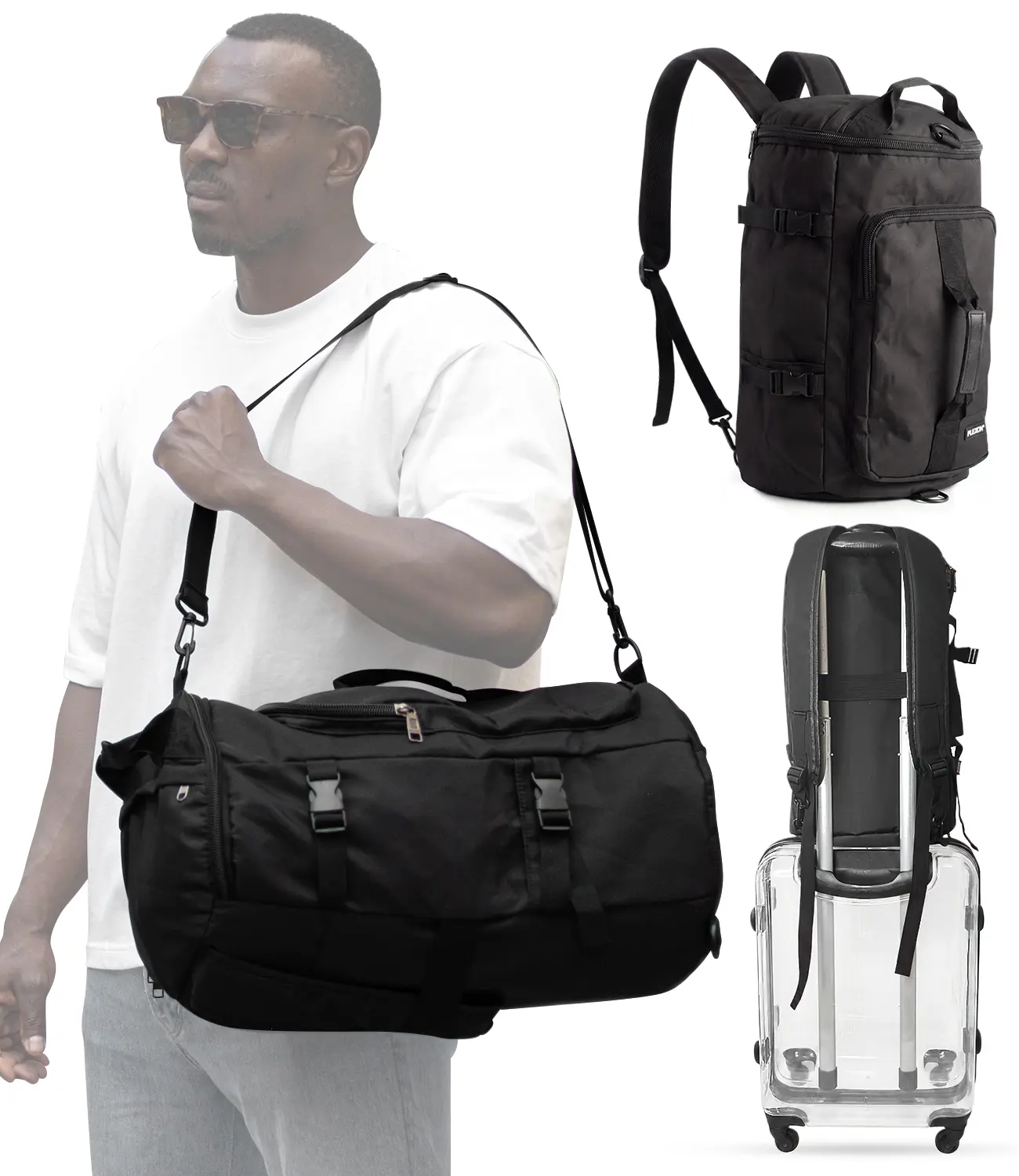 Plexon 3-in-1 Sportive Duffle Bag, Gym & Travel Backpack, Waterproof Weekender Carry-On for Men & Women