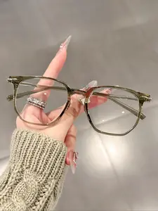 Fashion Oval Frame Glasses, High Quality Eyeglasses, Stylish Trendy Eyewear, Heart-shaped Leg Decoration Alloy Material Glasses, Perfect for Parties and Street Style