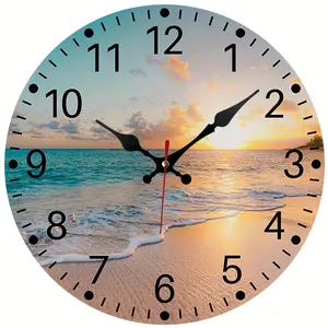 10 inch Wooden Wall Clock, Beach Sunrise Design Wall Clock, Silent Clock, for Living Room Bedroom, Room Decor, Décor,, Office Decor, Christmas New Year Valentine Decor