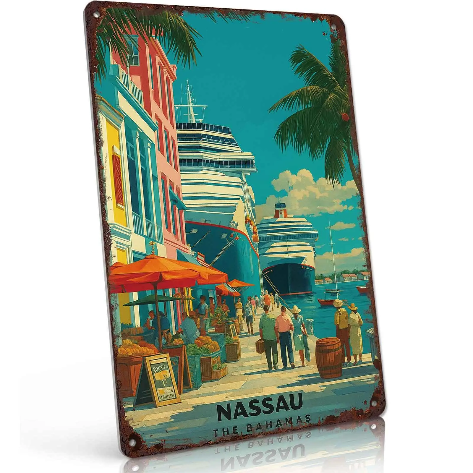 Vintage Nassau The Bahamas Metal Tin Sign 8x12 Inch Retro Tropical Cruise Port Street Wall Decor for Bar Garage Coastal Home Travel Lover Gift
