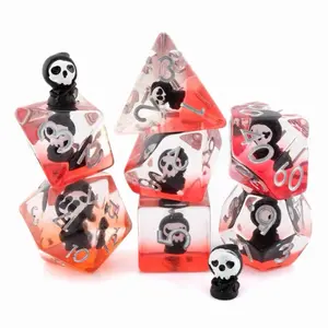 Grim Reaper DnD Dice Set 7 Piece Resin RPG Dice with Ghostly Miniatures for Dungeons & Dragons Pathfinder Tabletop RPG Gift