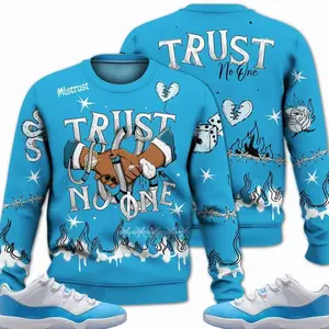 11 Low University Blue Outfits, Low University Blue 11s Sweatshirt, Tattoo Trust No One Streetwear Unisex Sneaker Matching Shirts