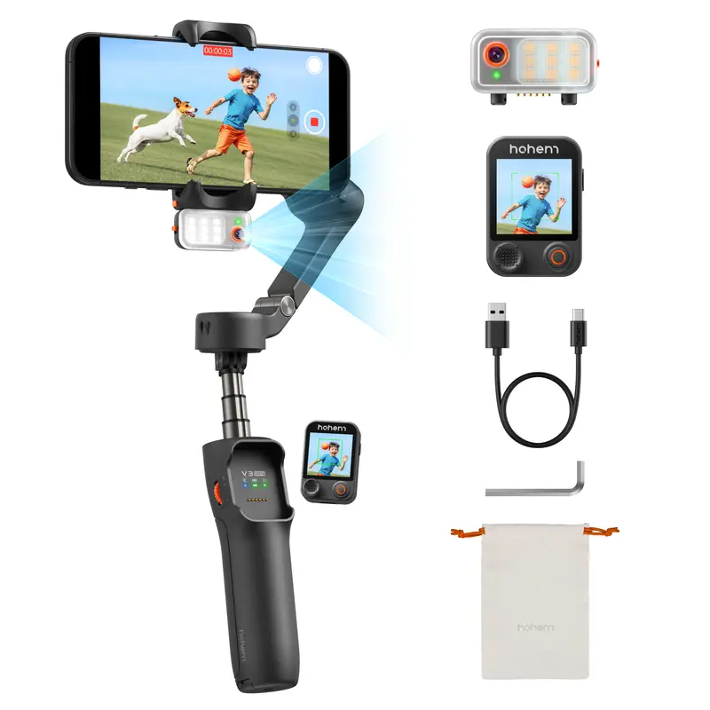 hohem iSteady V3 Ultra NEW Gimbal,Detachable Touchscreen Remote,Advanced AI Tracking with any App,360° Infinite Pan Tracking,Select People&Obeject on Touchscreen to Track,3-Color Fill Light,3-Axis Stabilization