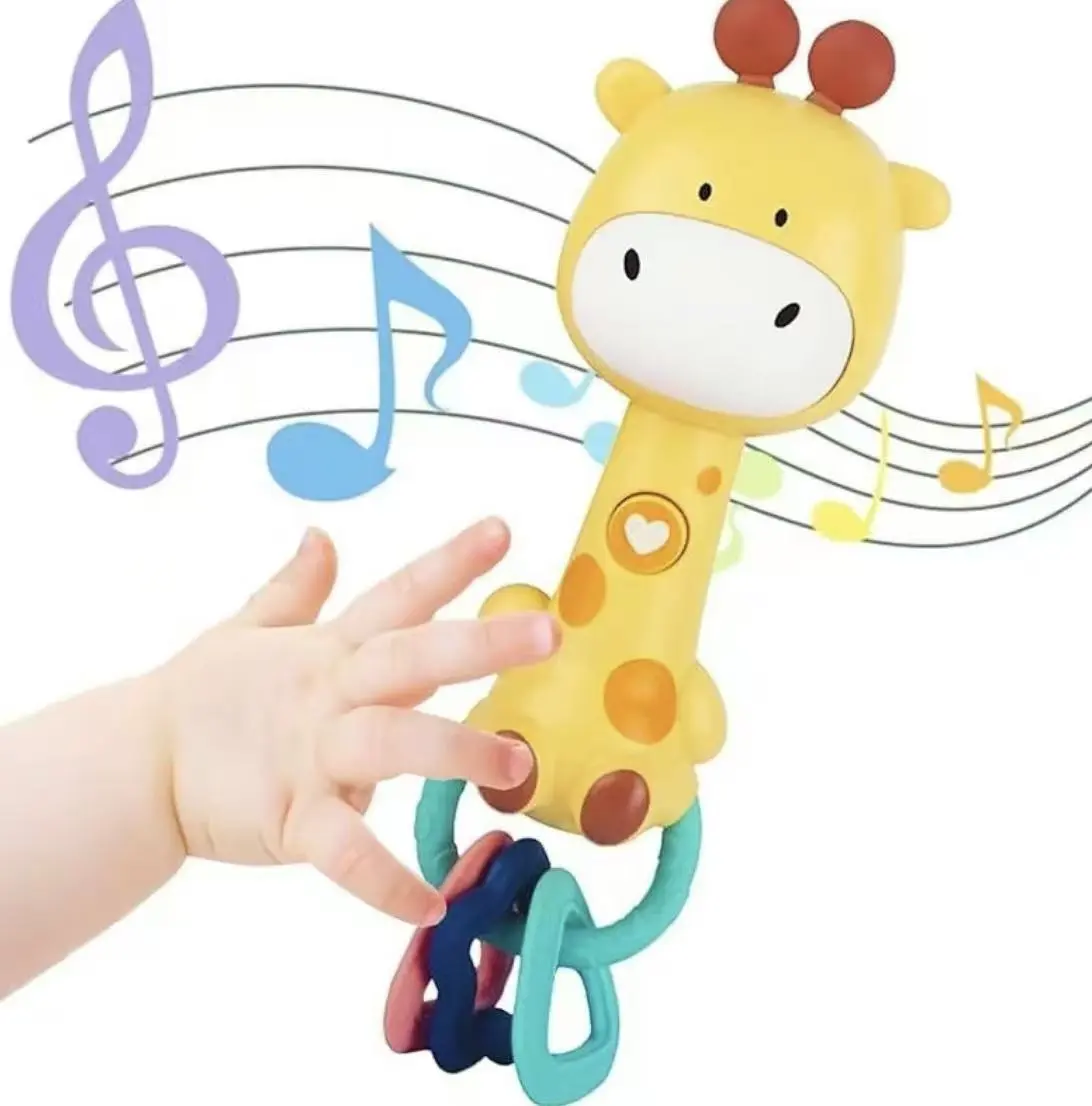 Weirtoya Unisex Baby Musical Teething Rattle Toy - Giraffe Shape with Lighted Face, Button Control, Elastic Grip, BPA-Safe Soft Chewable for 6-18 Months, Ideal Christmas & Birthday Gifts,Animal Toy, Glow Toys,Baby Tummy Time