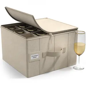 Sorbus Mid-Century Modern China Storage Glass Container for Champagne Glasses with Lid Holds Service for 12 Includes Felt Protectors 13" x 10.6" 1 Piece