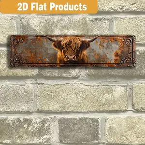 1PC 2D Flat Retro Highland Cow Metal Wall Decor, Art Wall Decoration - Size 40.64x10.16cm, Rustic Farmhouse Decor, Scottish Cow Design, Durable Iron Wall Plaque, Suitable for Home, Porch, Easy to Hang, Perfect Holiday Gift