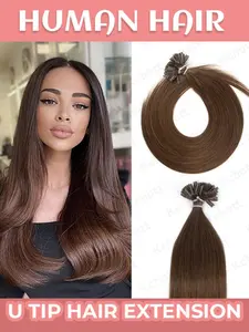 50pcs/u-Shaped Keratin Fusion Human Hair Extensions, Gradient Color Options //gold/, Length 12-20 Inches, Straight Style for Women